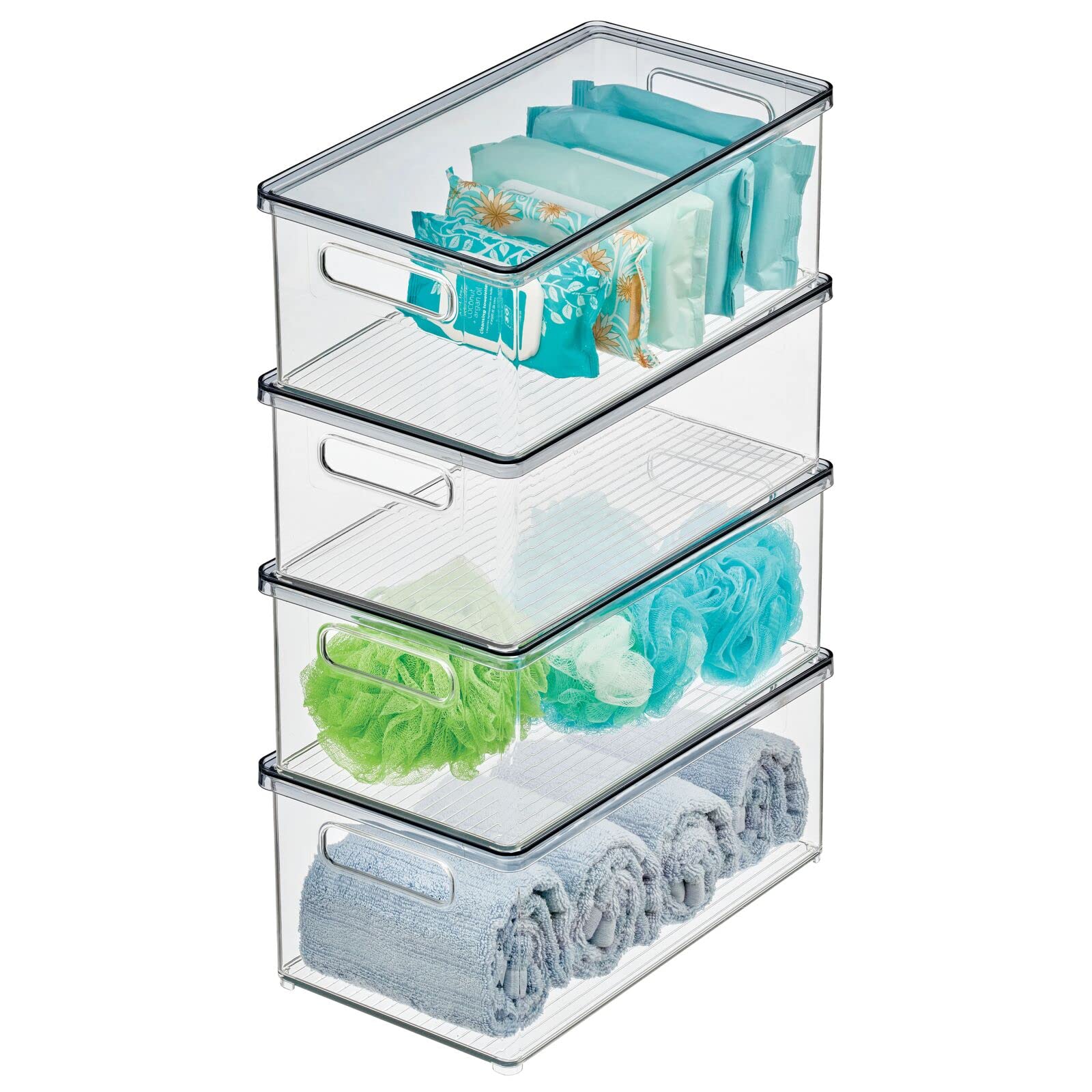 mDesign 4-Pack Plastic Bathroom Storage Bins